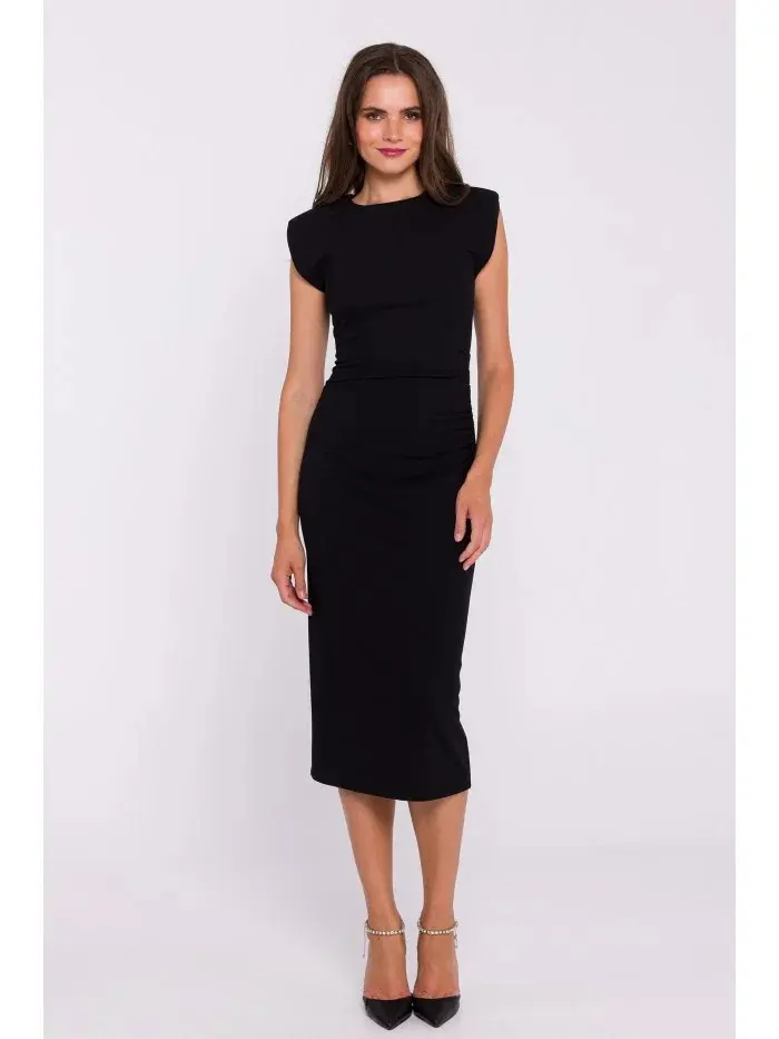 S382 Midi šaty bez rukávů - černé EU