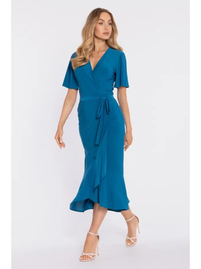Zavinovací midi šaty M912 mořsky modré - Stylove M