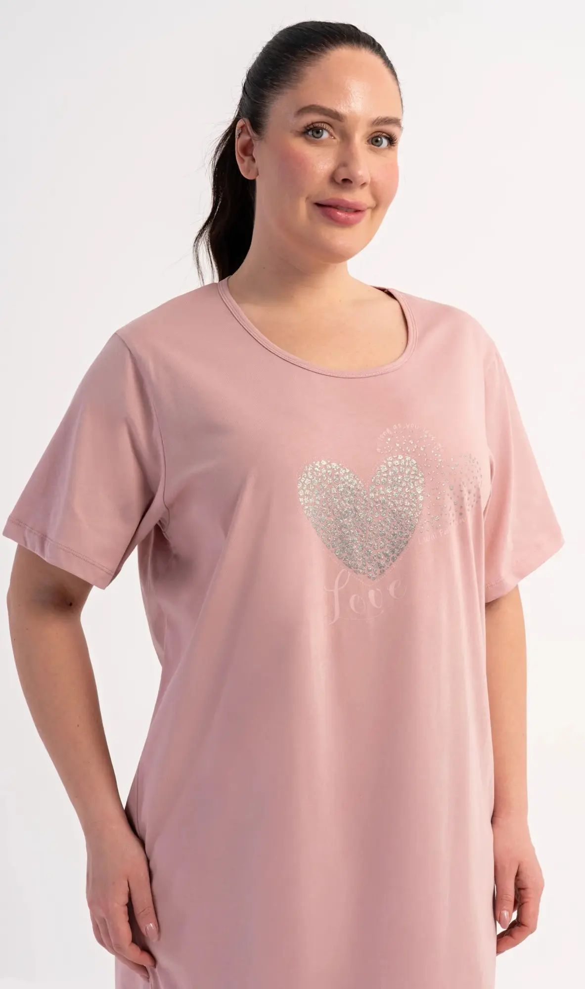 Dámská noční košile s krátkým rukávem Love pudrová 1XL