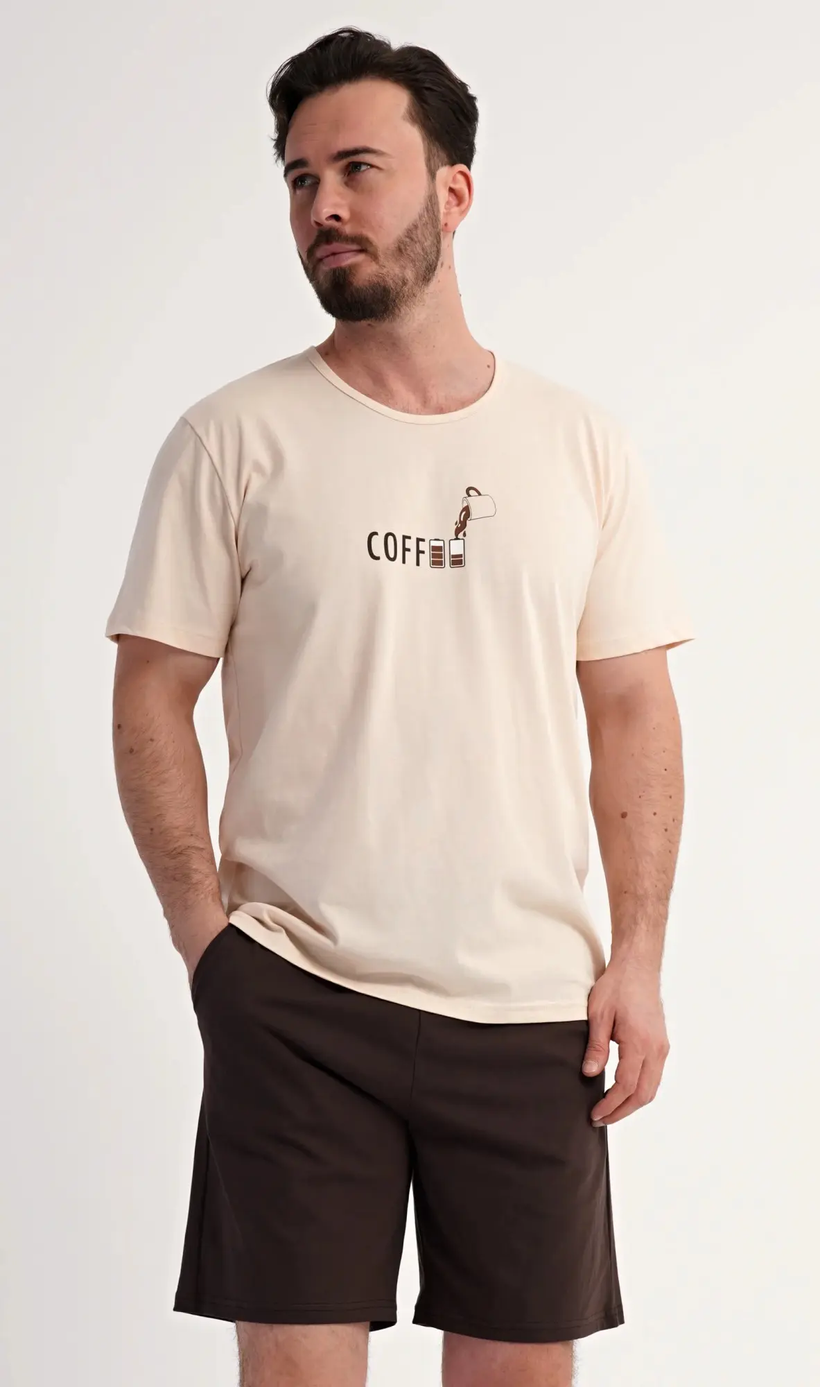 Pánské pyžamo šortky Coffee smetanová XXL