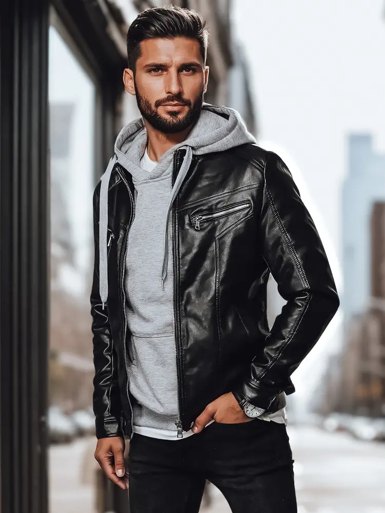 Pánská kožená bunda černá FashionStreet TX4330