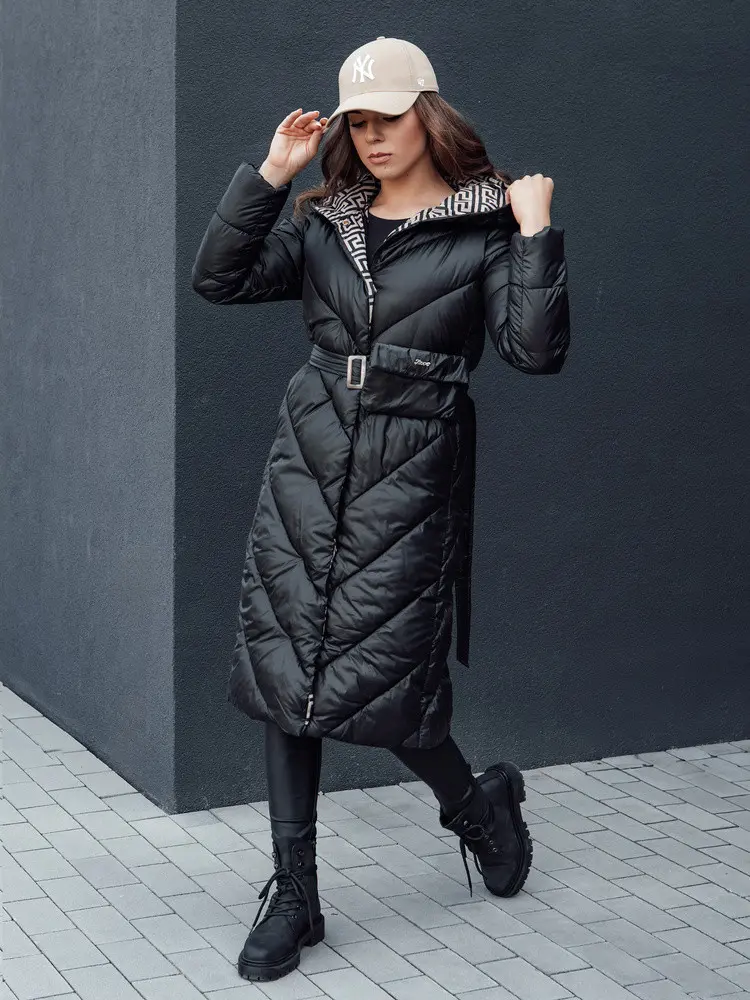 Dámský zimní prošívaný kabát s kapucí CELESTIE černý FashionStreet TY4513 XXL