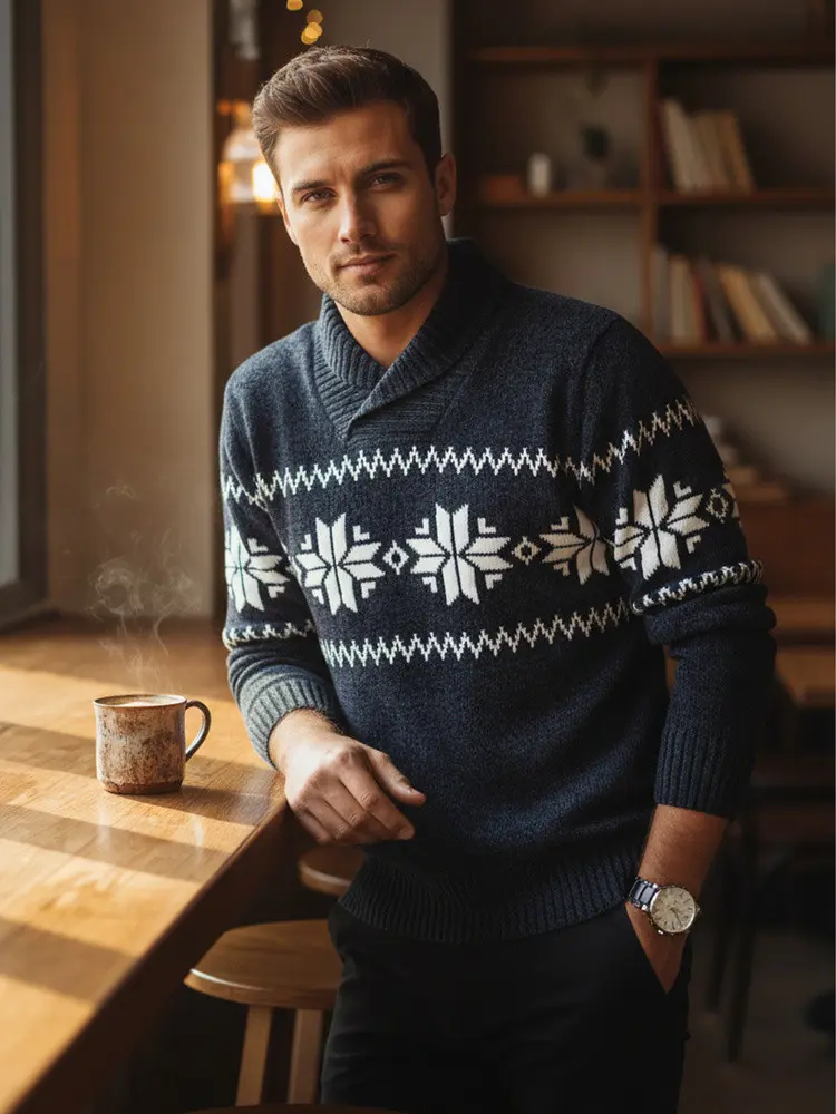 Pánský tmavě modrý svetr FashionStreet WX2272