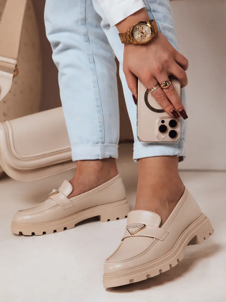 Dámské mokasíny s plochou podrážkou ELEGANCIO beige FashionStreet ZY0709 37