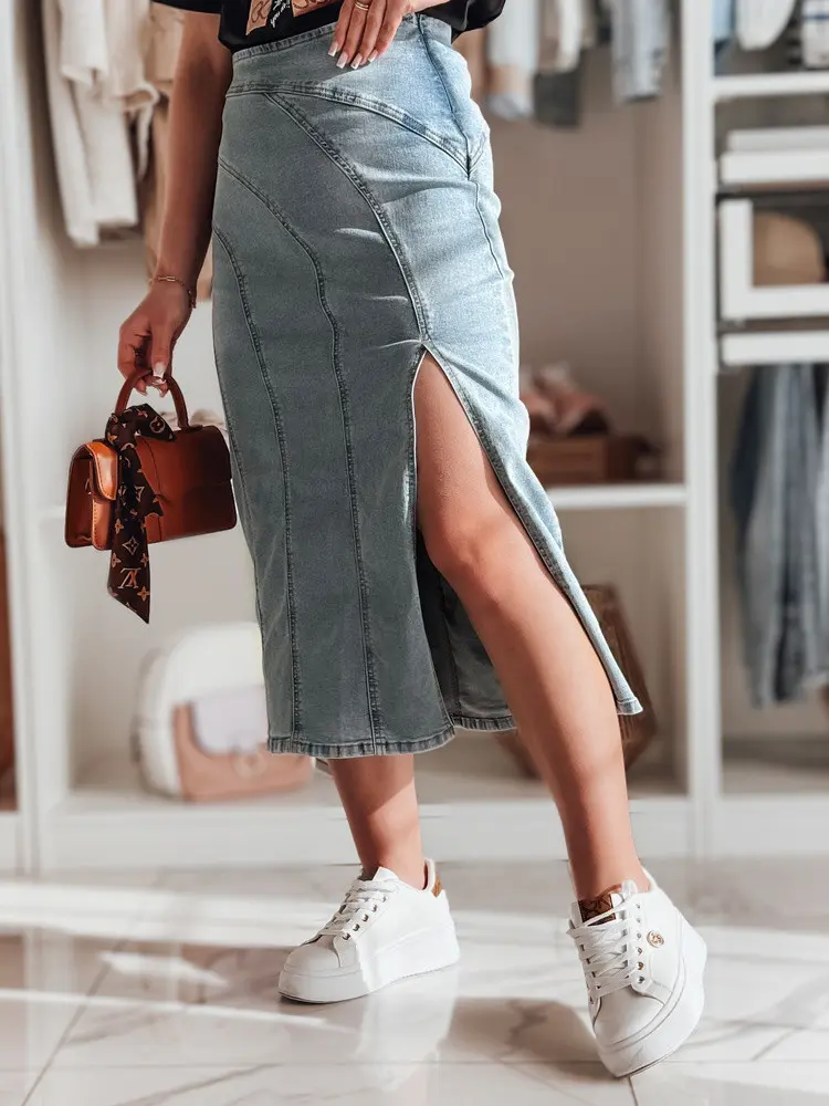 Džínová midi sukně s rozparkem MORETES modrá FashionStreet CY0481