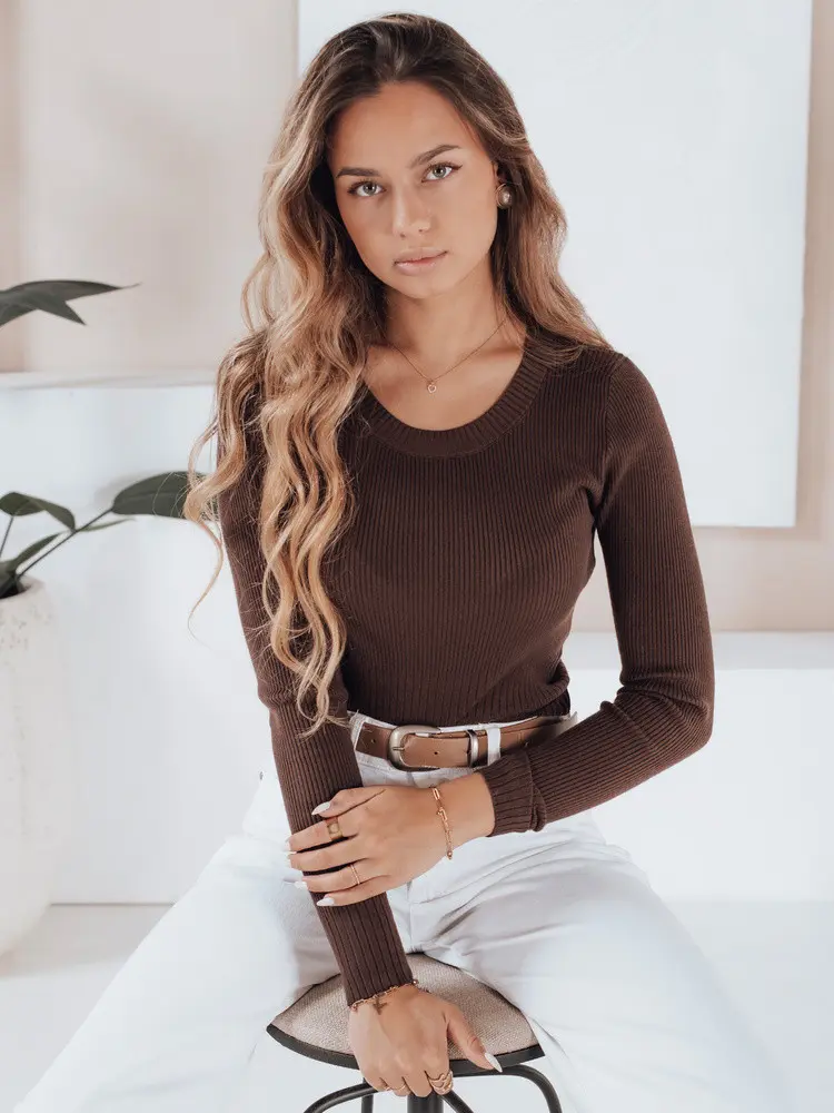 Dámský žebrovaný svetr NOLVIE hnědý FashionStreet MY2494 S/M
