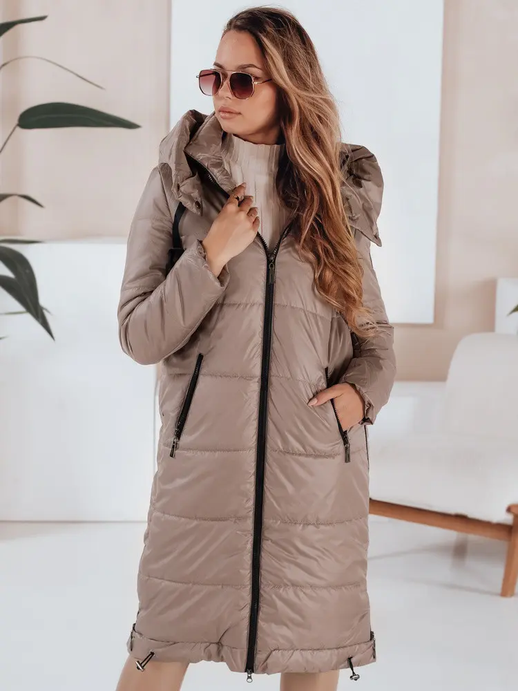 Dámská přechodná bunda ORVITA prošívaná s kapucí tmavě béžová FashionStreet TY5027