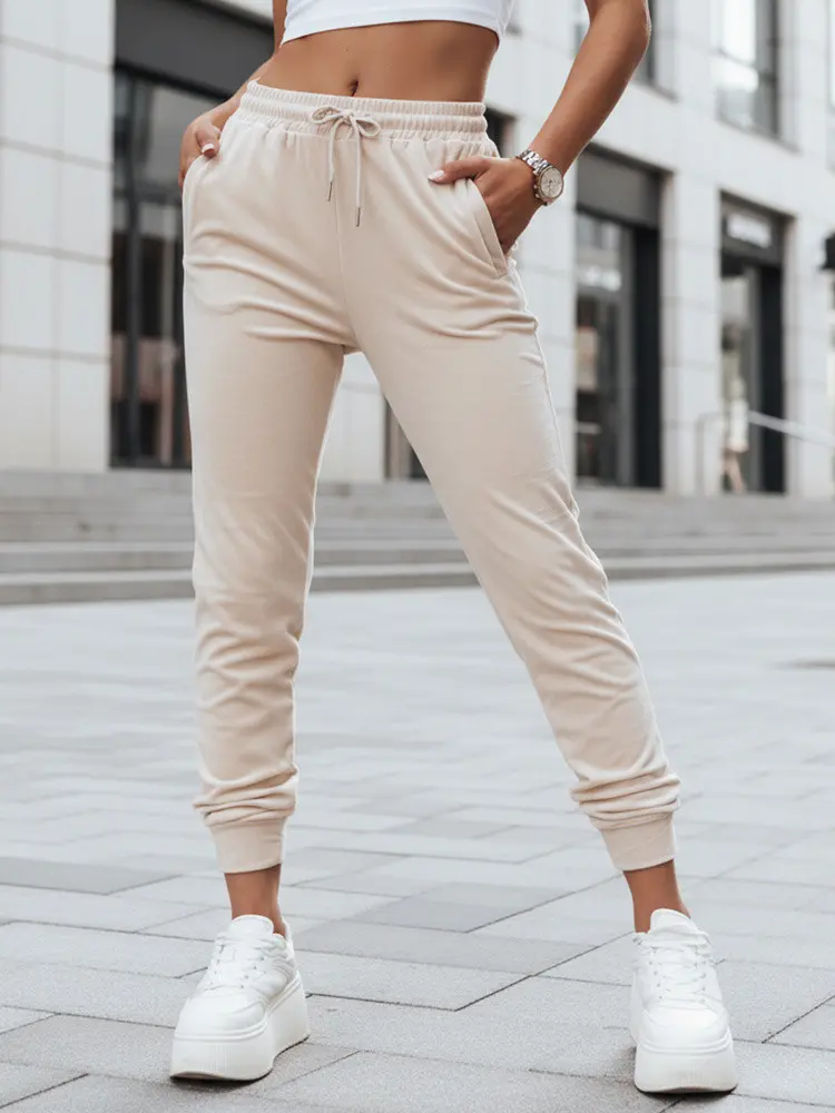 Dámské krémové velurové tepláky FashionStreet UY2841 XL