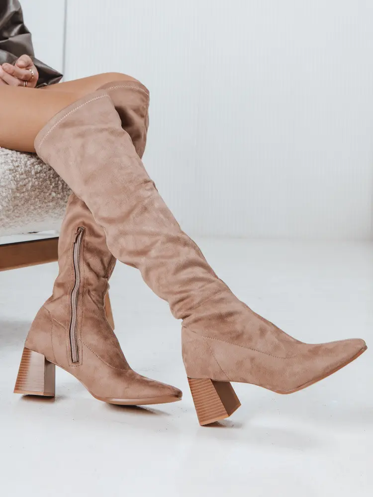 Dámské semišové béžové kozačky FashionStreet ZY1244