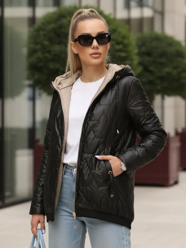 Dámská prošívaná bunda s kapucí černá FashionStreet TY5546