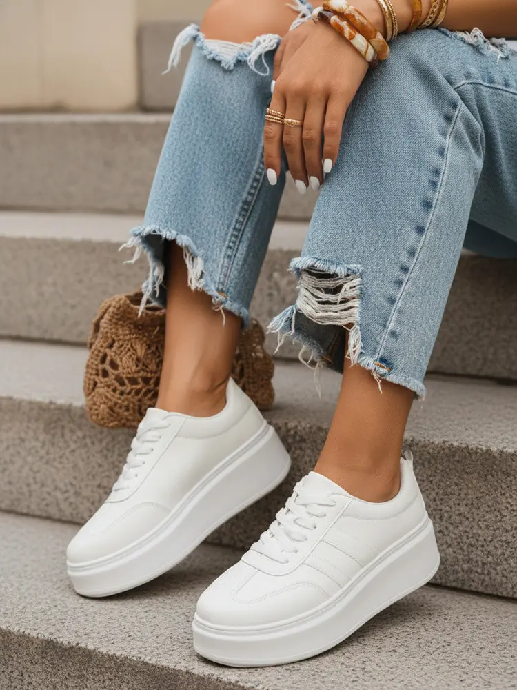 Dámské kožené tenisky na platformě bílé FashionStreet ZY1376 40