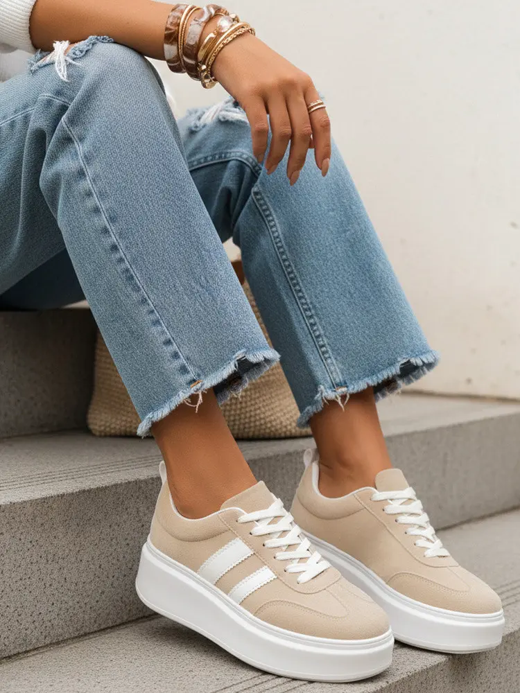 Dámské kožené tenisky na platformě béžové FashionStreet ZY1378 40
