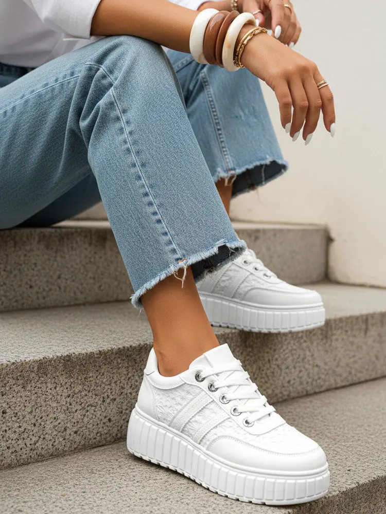 Dámské kožené tenisky s tlustou platformou bílé FashionStreet ZY1394 41