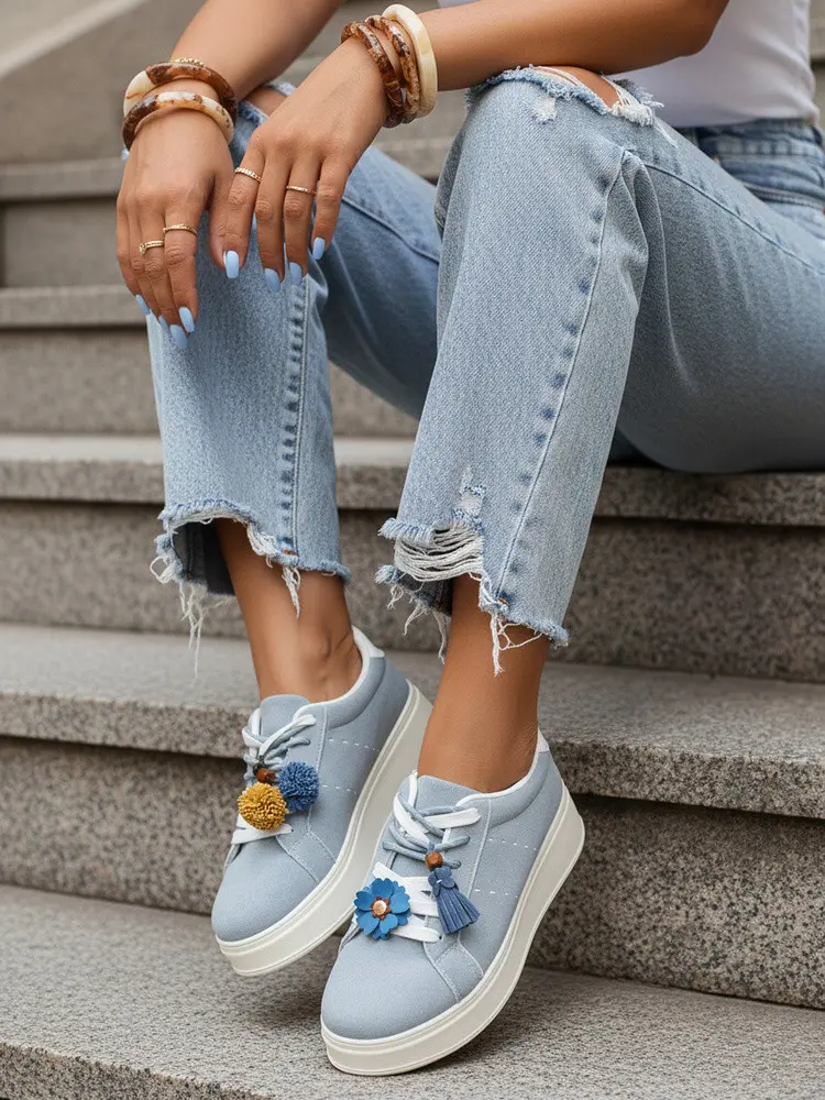 Dámské semišové tenisky s ozdobnou platformou modré FashionStreet ZY1416