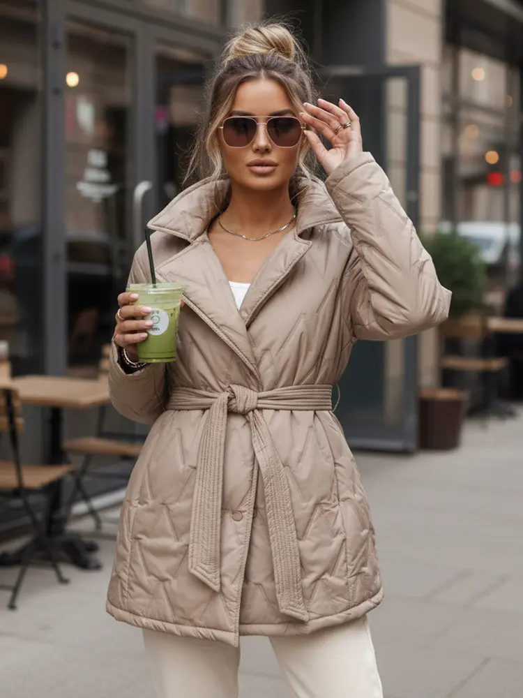 Dámská přechodná bunda s páskem béžová FashionStreet TY5589