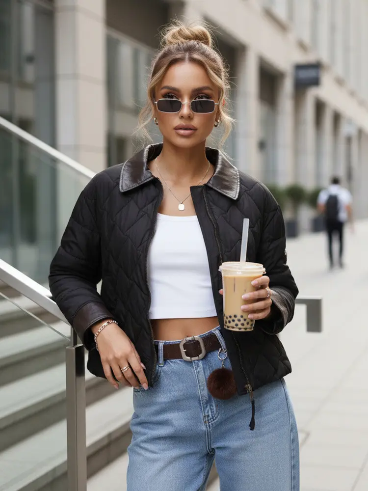 Dámská přechodná prošívaná bunda černá FashionStreet TY5622