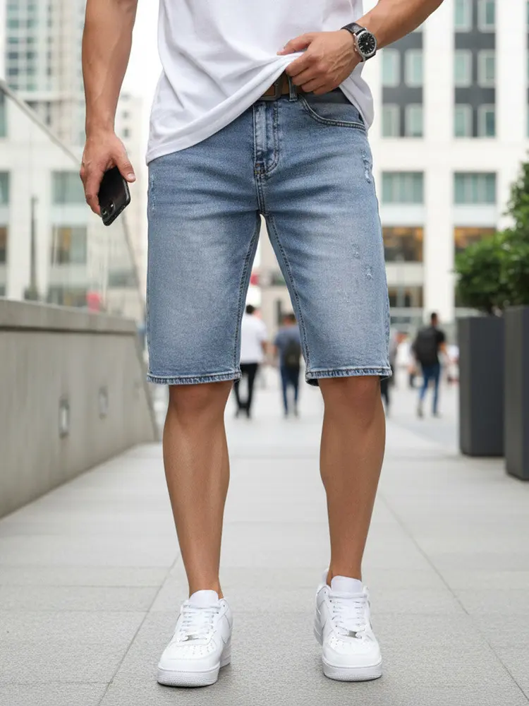 Pánské džínové šortky s páskem modré FashionStreet SX2577