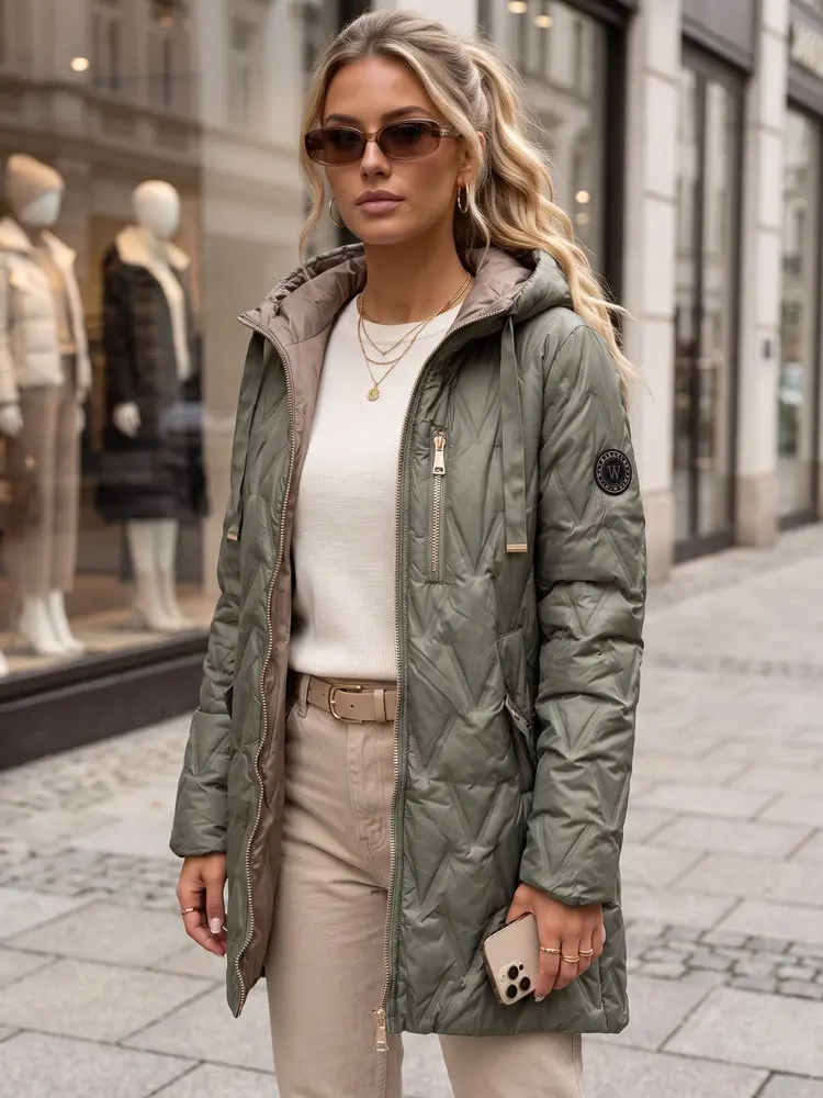 Dámská prošívaná přechodová bunda s kapucí, zelená, FashionStreet TY5770