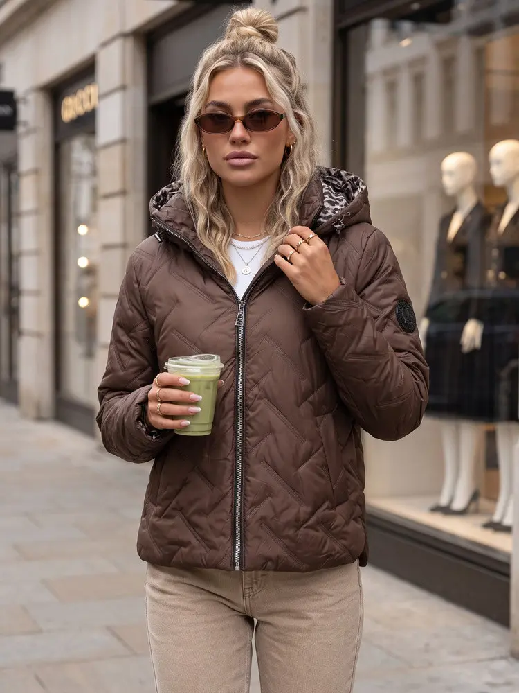 Dámská přechodová bunda s kapucí, hnědá, FashionStreet TY5772
