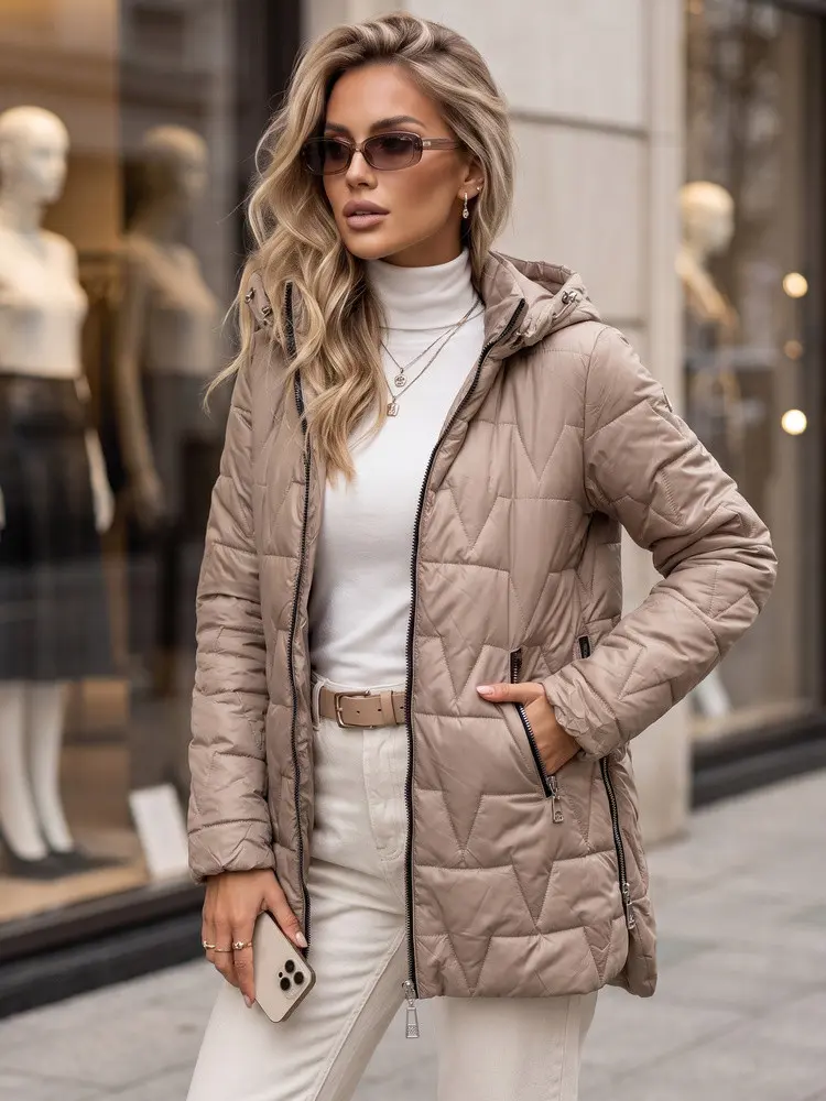 Dámská prošívaná bunda s odnímatelnou kapucí, béžová, FashionStreet TY5793