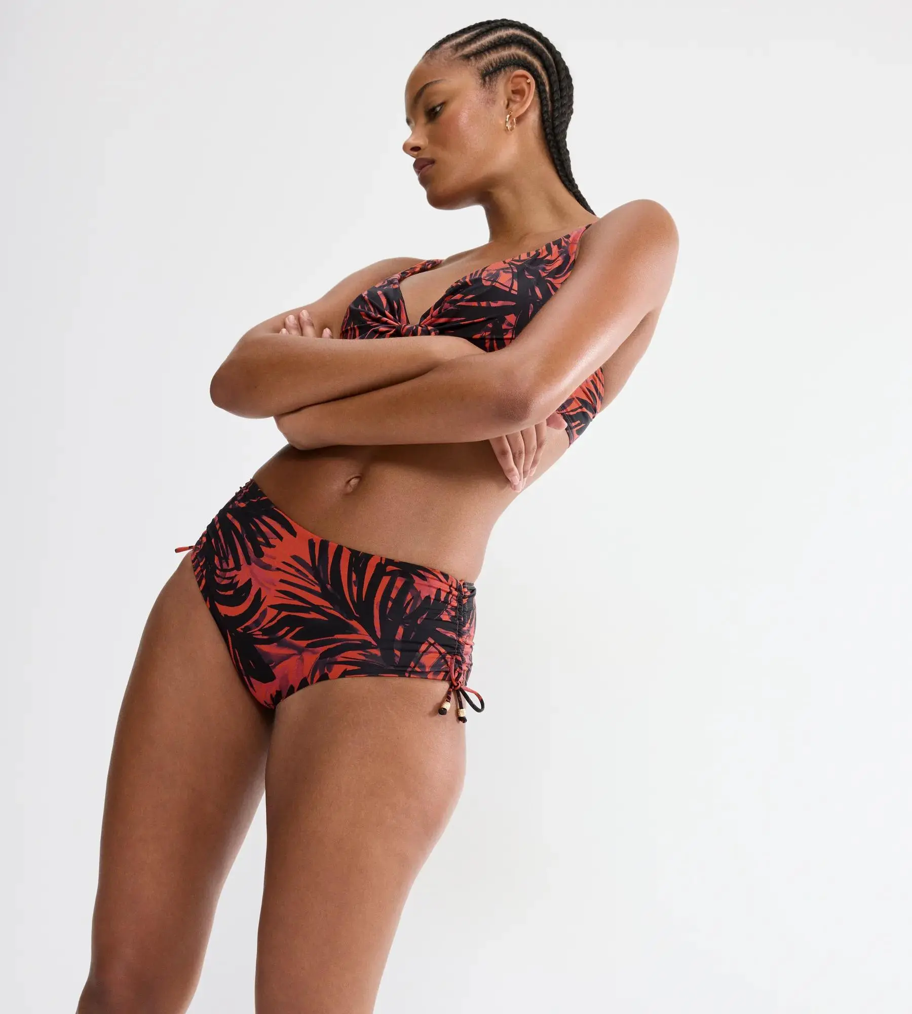 SUMMER PALM - Maxi-bikini spodky: vysoké krytí a nastavitelné boky Triumph BROWN 36