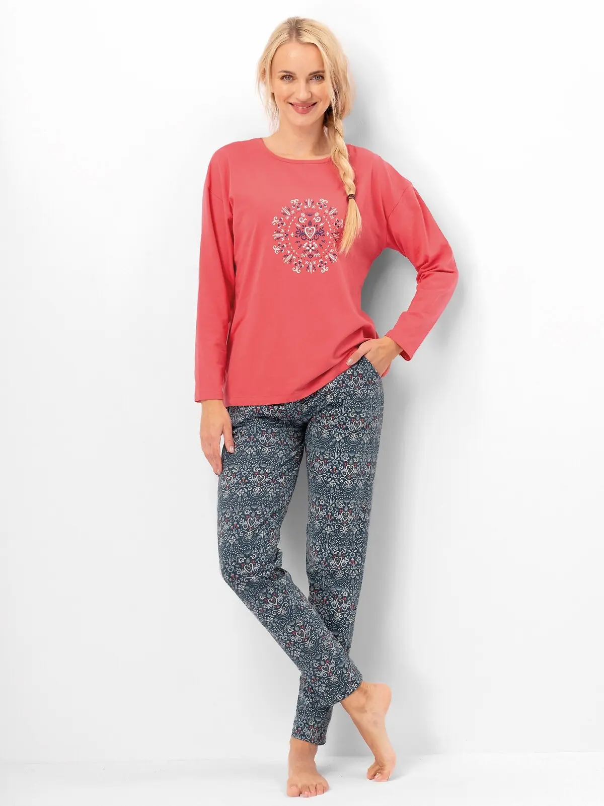 Pyžamo Key LNS 703 B25 long/r S-XL dámské korálově zelená M
