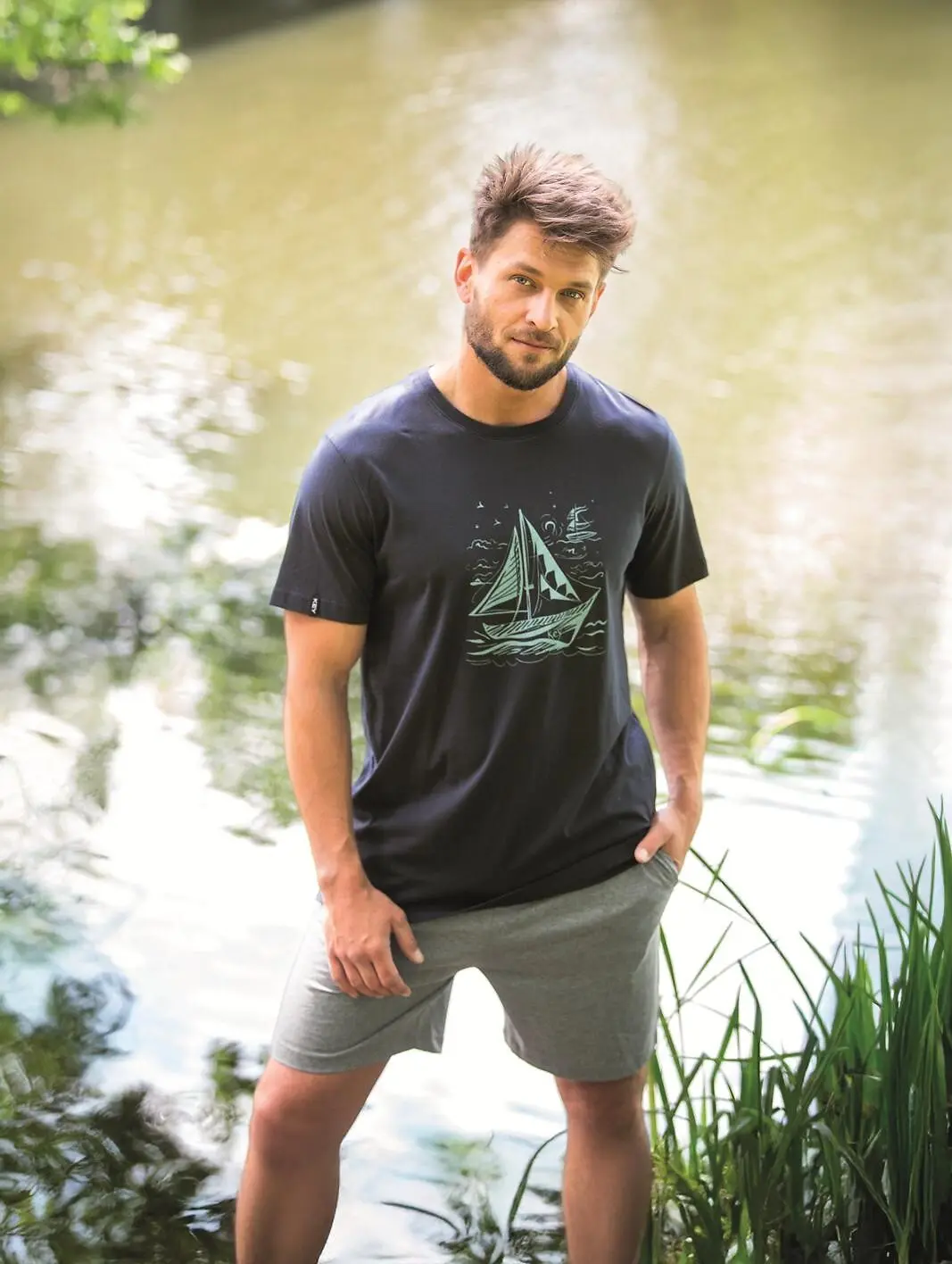 Pánské pyžamo Key MNS 731 A26 cr/r M-2XL tmavě modrošedá