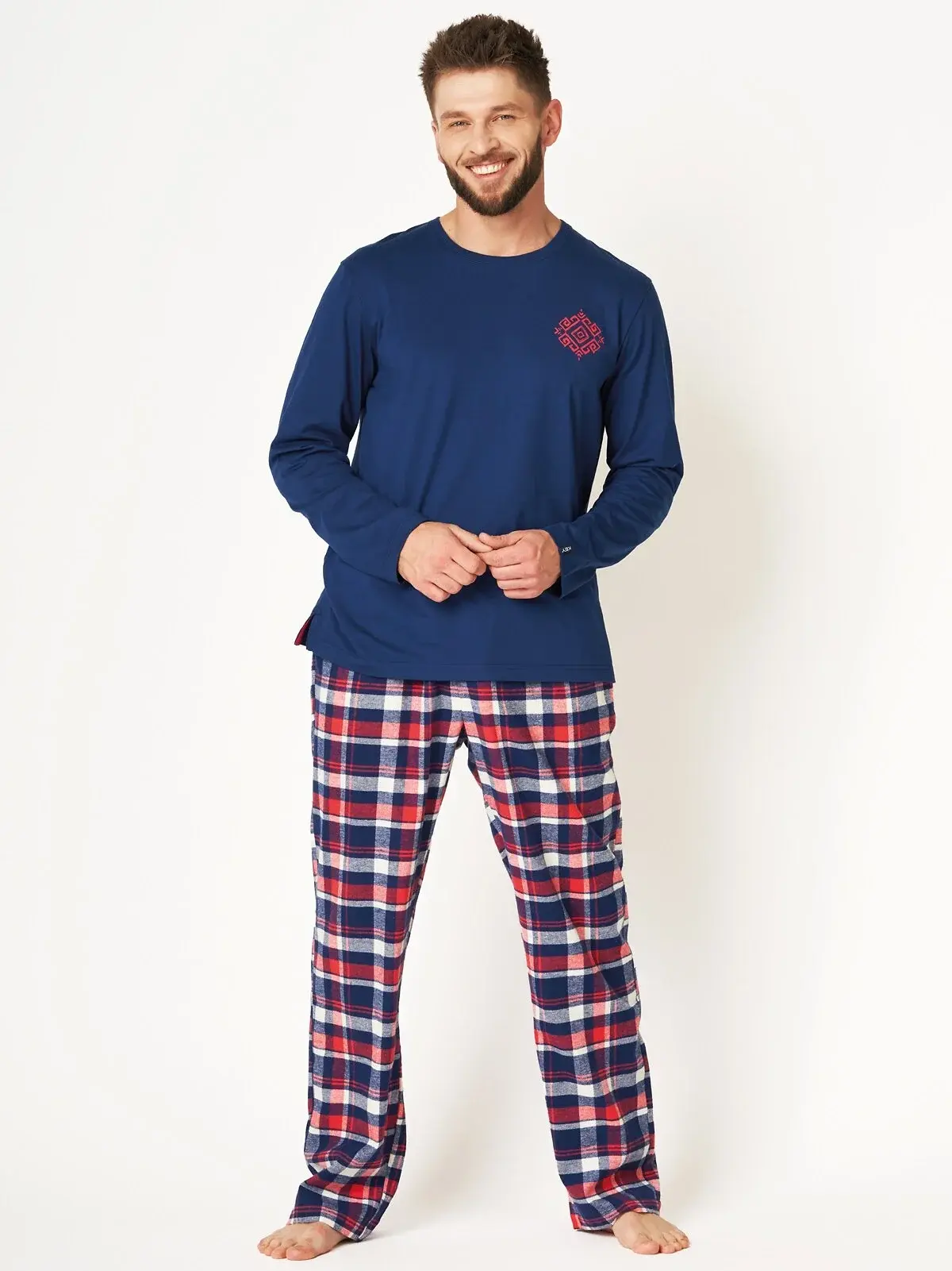 Pyžamo Key MNS 613 B24 Flanel M-2XL pánské tmavě modrá XXL