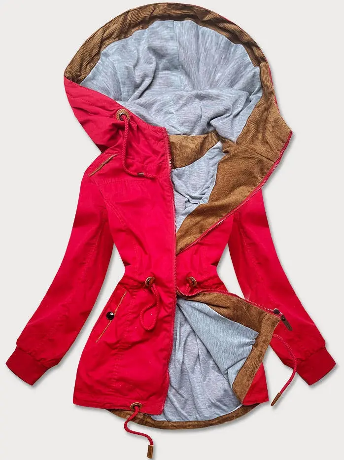 Krátká červená bunda parka s kapucí (TLR335) odstíny červené S (36)