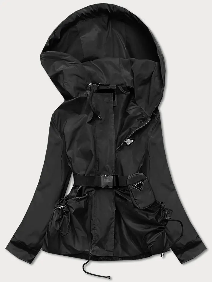 Krátká černá dámská bunda s páskem (AG3-03) černá