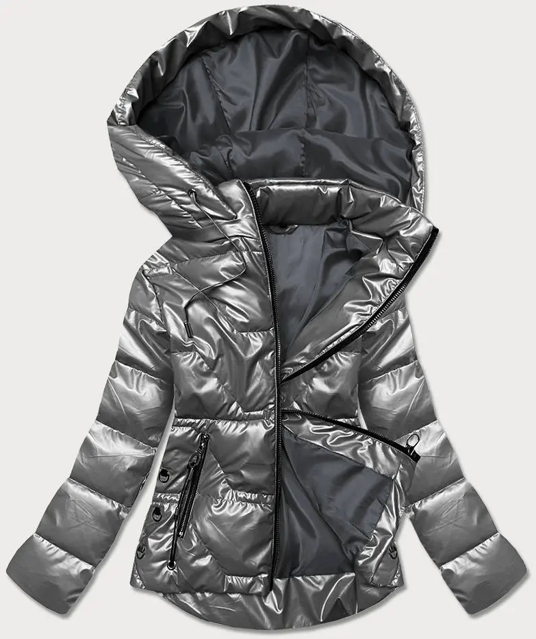 Šedá dámská bunda s kapucí (B8007-70) šedá