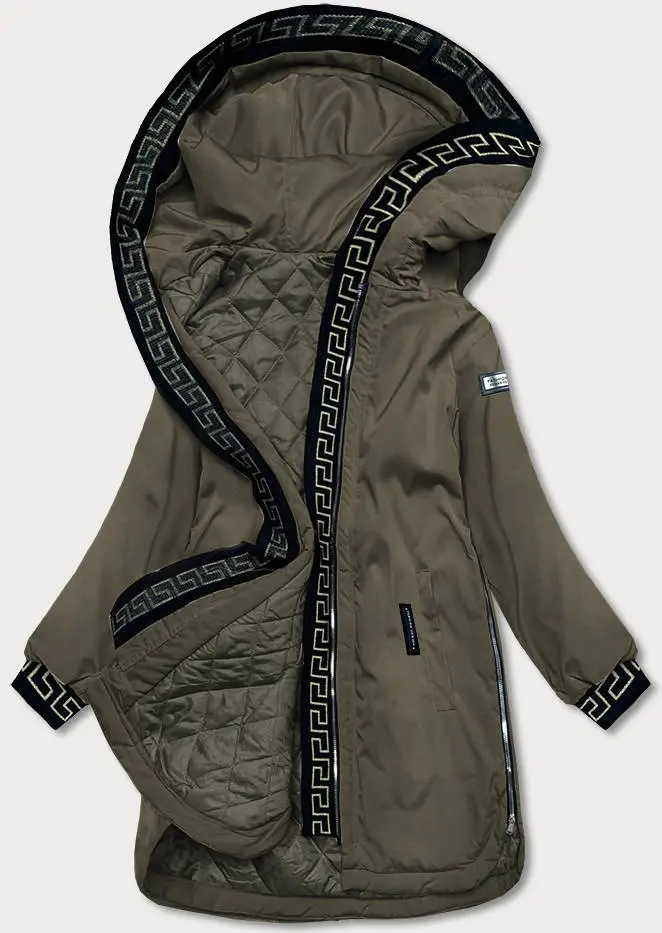 Dámská bunda s ozdobným lemováním khaki (b8150-11) odstíny zelené