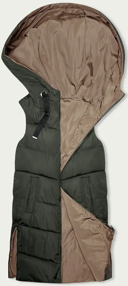 Dámská dlouhá oboustranná vesta khaki-béžová (B8248-11) odstíny zelené