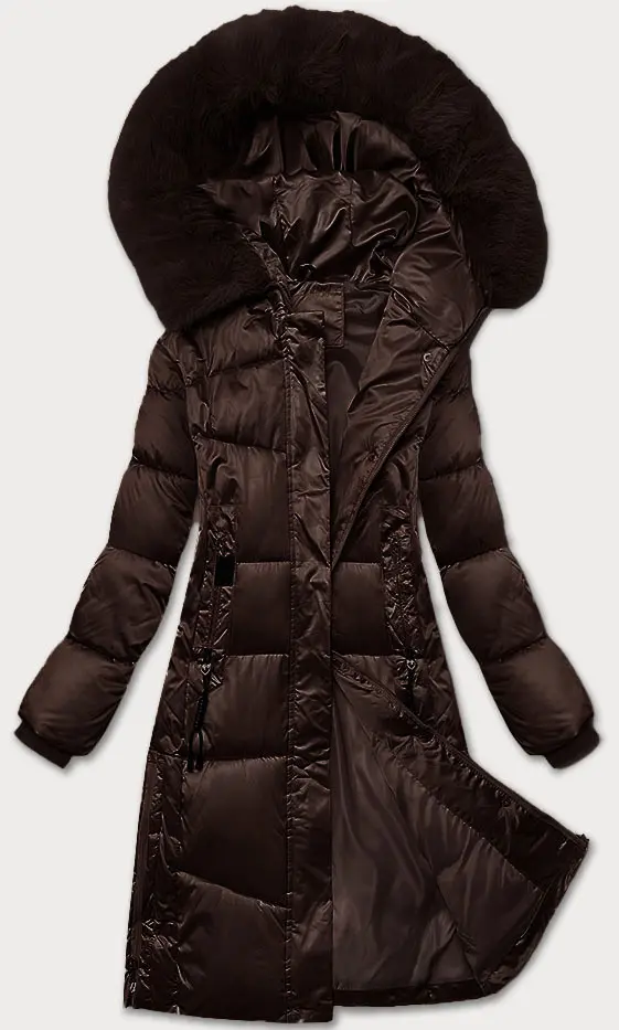 Zimní plus size prošívaná bunda s kapucí S'west chocolate (B8267-14) odstíny hnědé