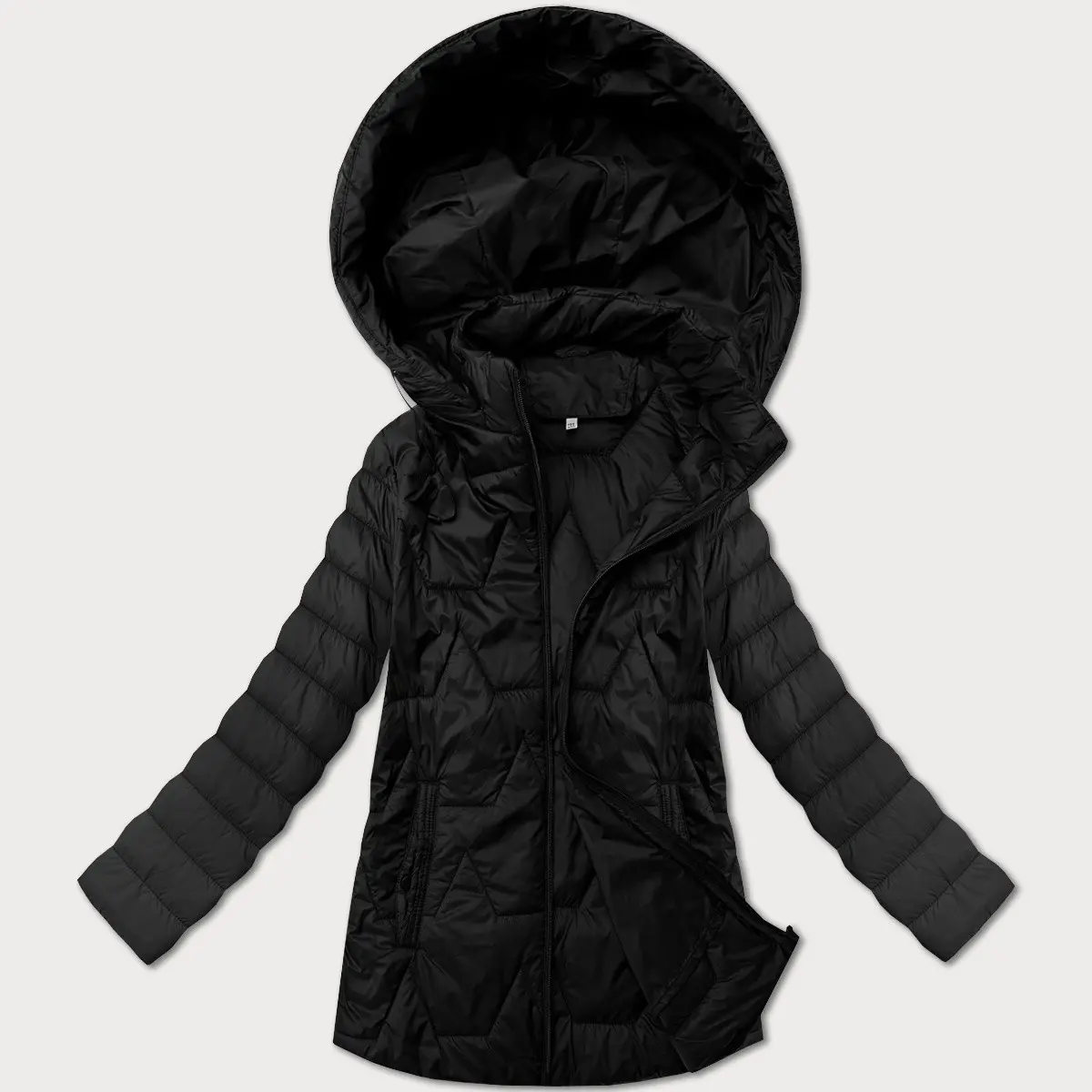 Dámská lehká prošívaná bunda s kapucí plus size J Style černá (16M9263-392) odstíny černé
