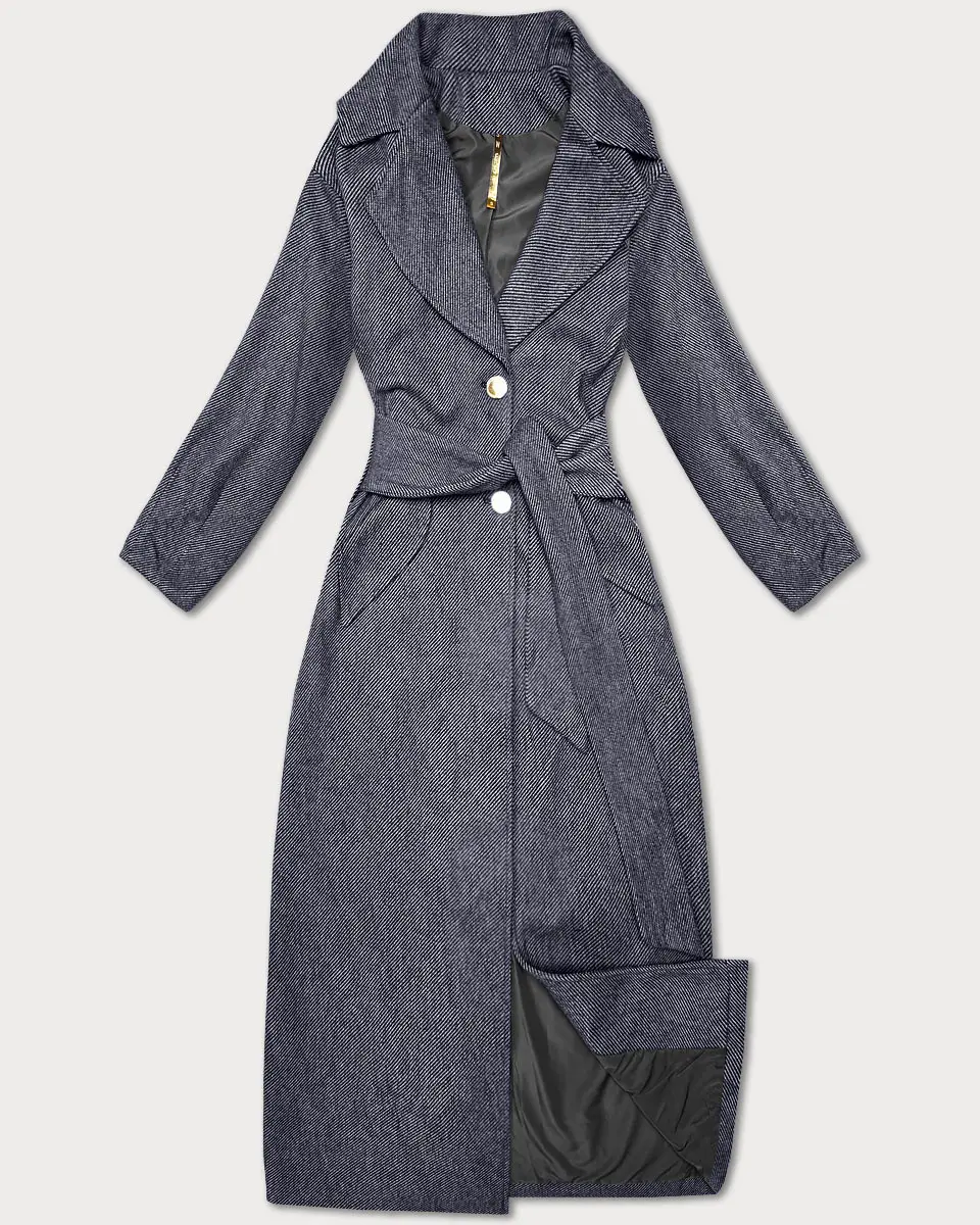 Dámský dlouhý kabát s páskem S'West navy blue-stripe (B8542-26) odstíny modré