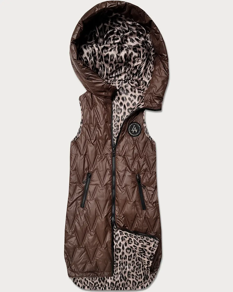 Tenká oboustranná vesta v barvě čokolády a s leopardím vzorem (B6065/B6066-14) odstíny hnědé