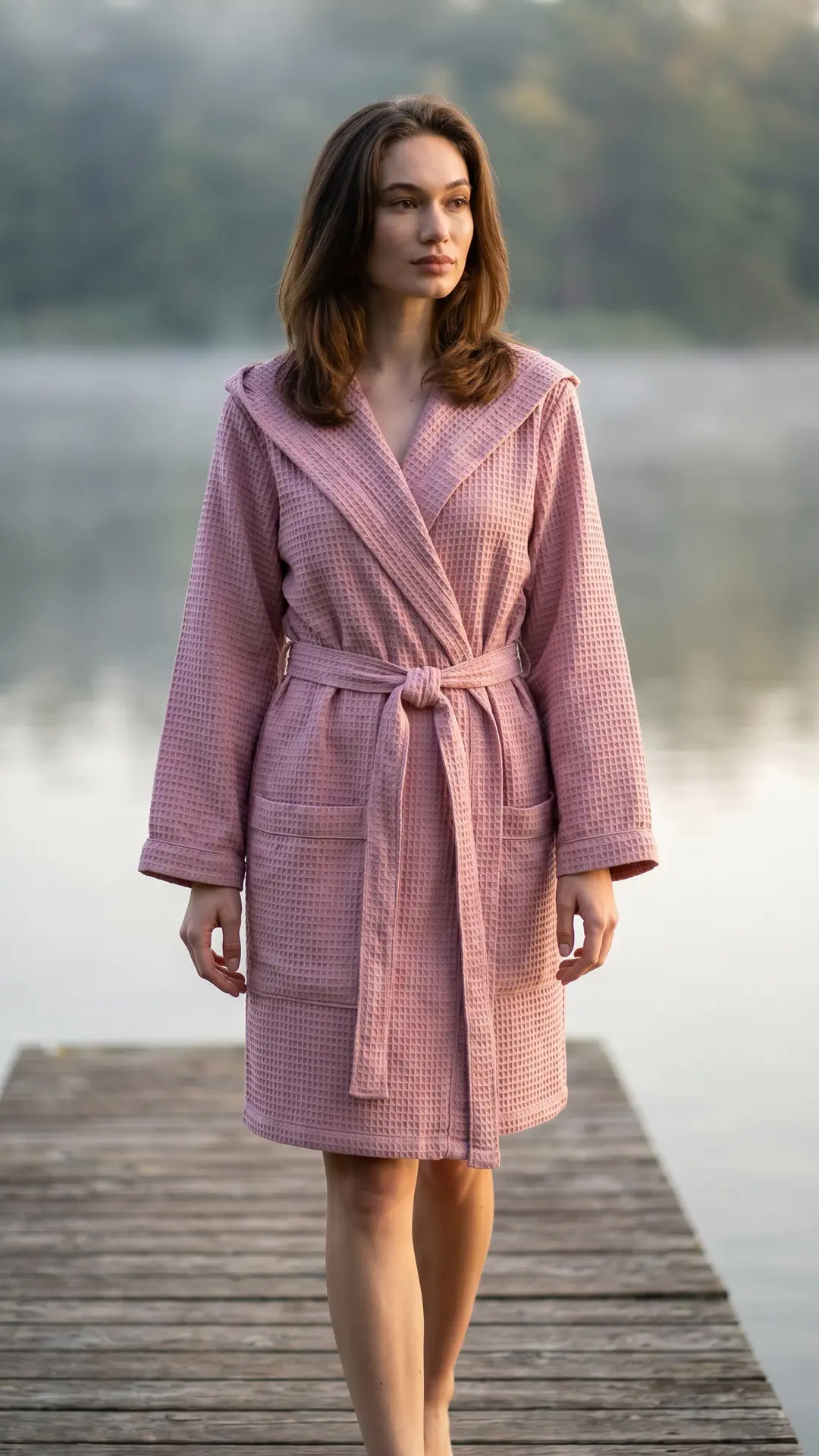 Dámský vaflový župan s kapucí Vestis Saimaa Old Rose