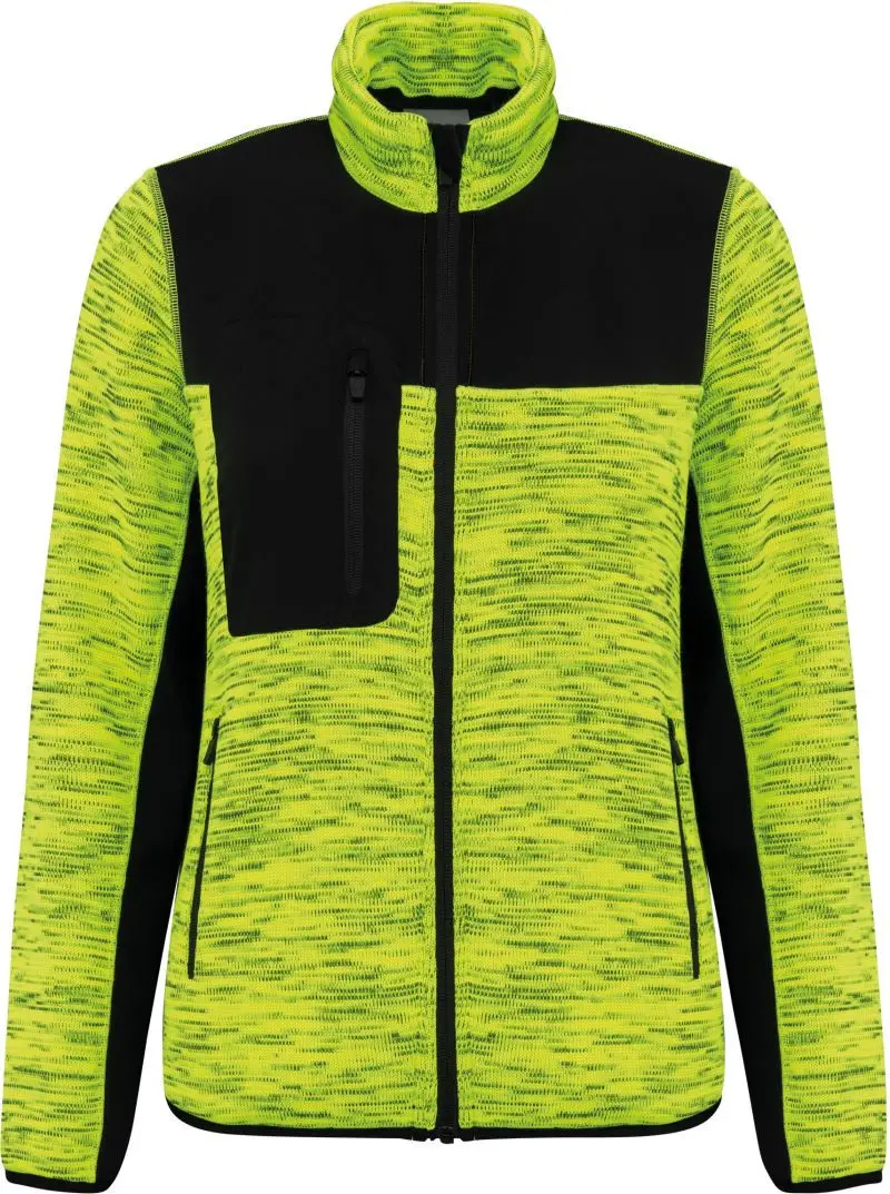 WK WK 9109 Dámská pracovní pletená fleecová bunda 20.9109 fluorescent yellow melange/black