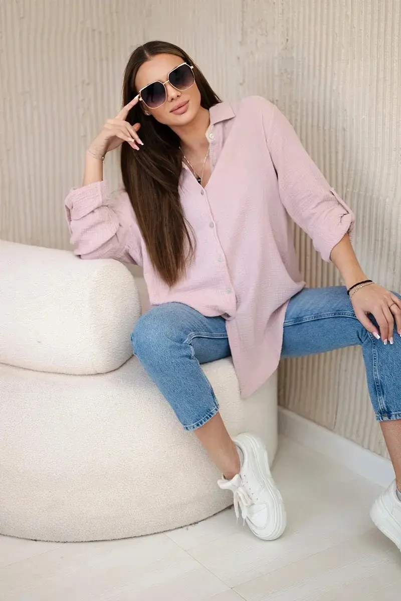 Bavlněná mušelínová košile oversize tmavě pudrově růžová UNI