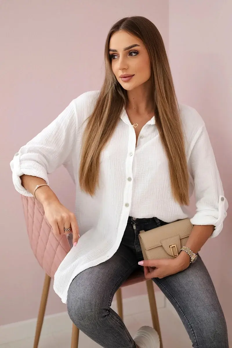 Bavlněná mušelínová košile oversize bílý UNI