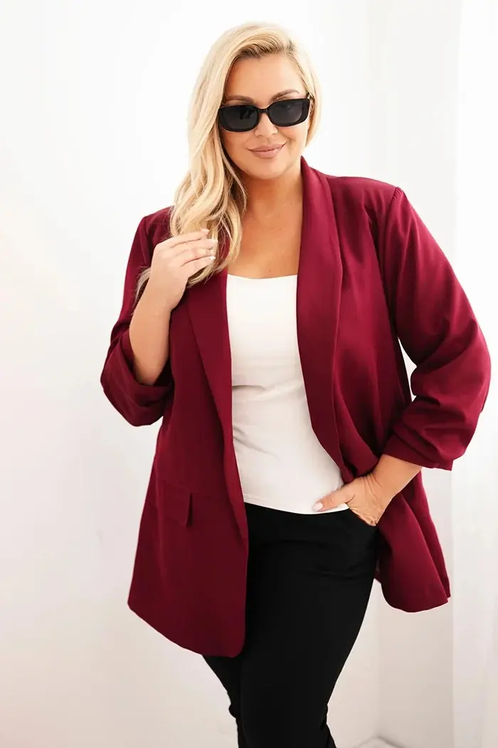 Dámská elegantní plus size sako bordó UNI