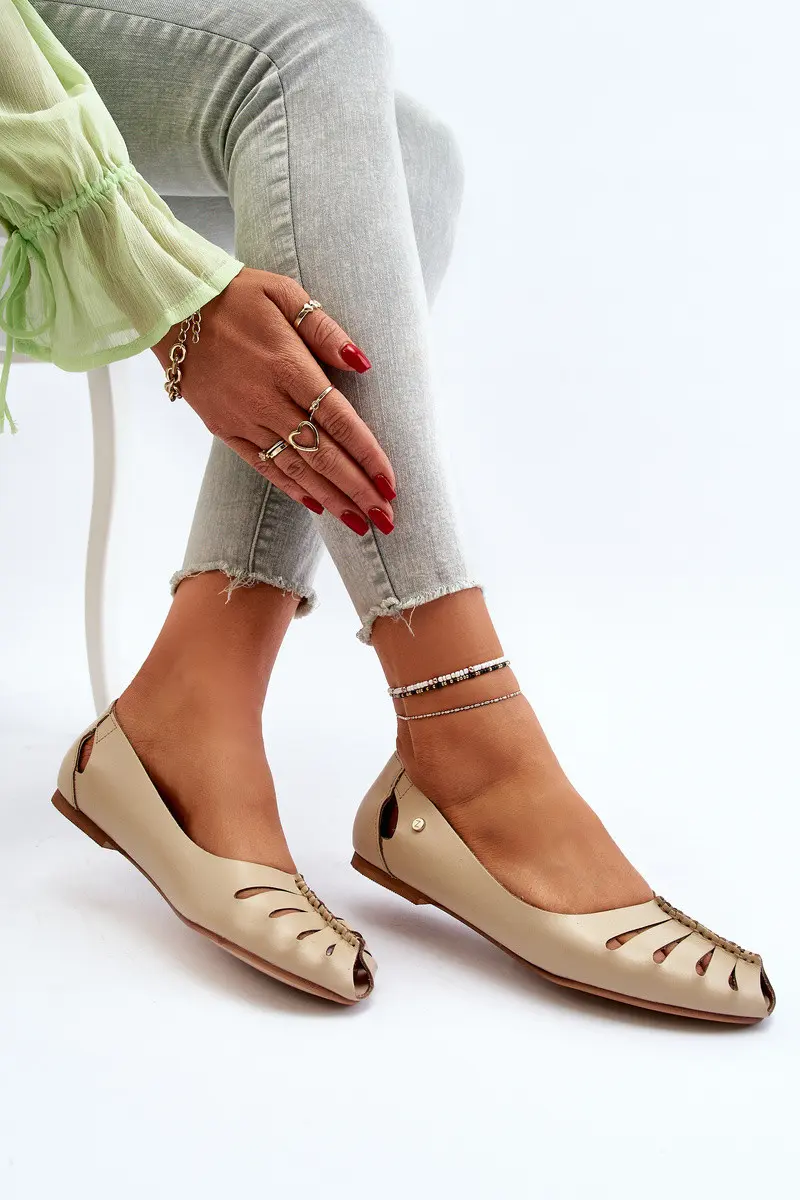 Zazoo 10009 Pohodlné Dámské Kožené Baletky Beige