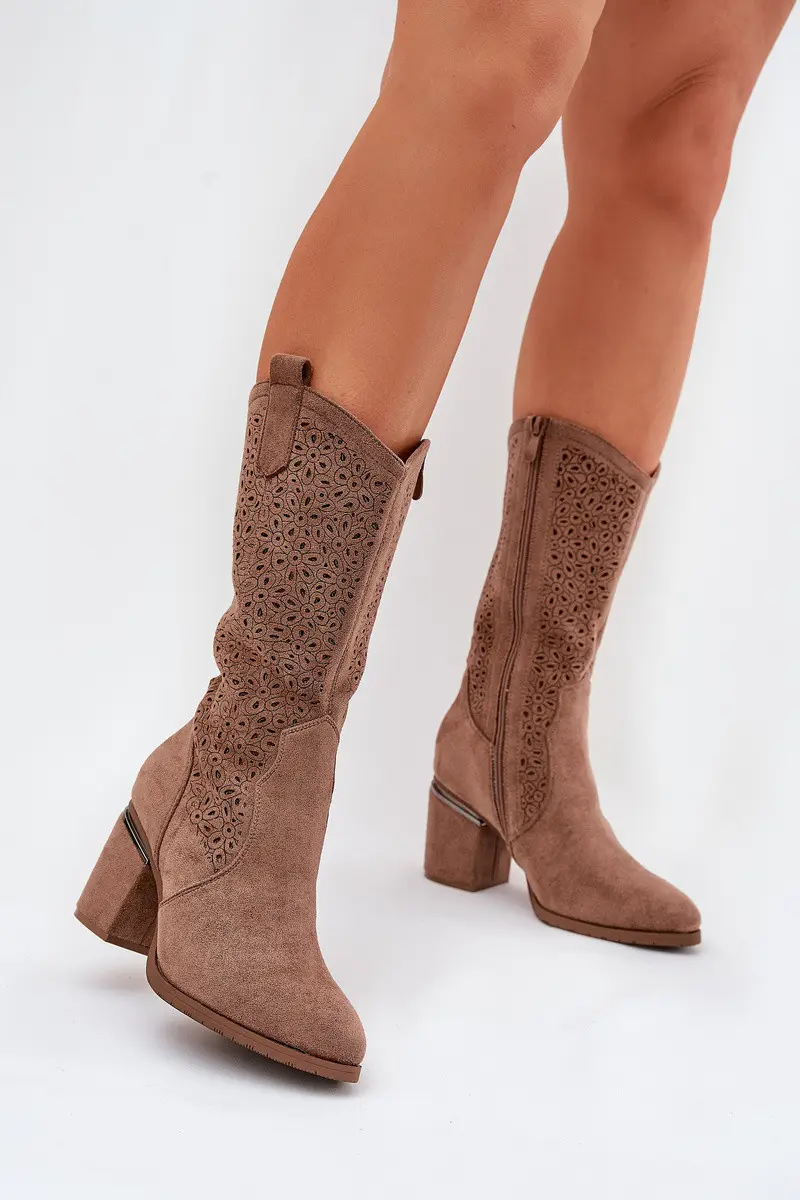 Děrované Kozačky Cowboy Do Poloviny Lýtka S.Barski HY51-238 Hnědé