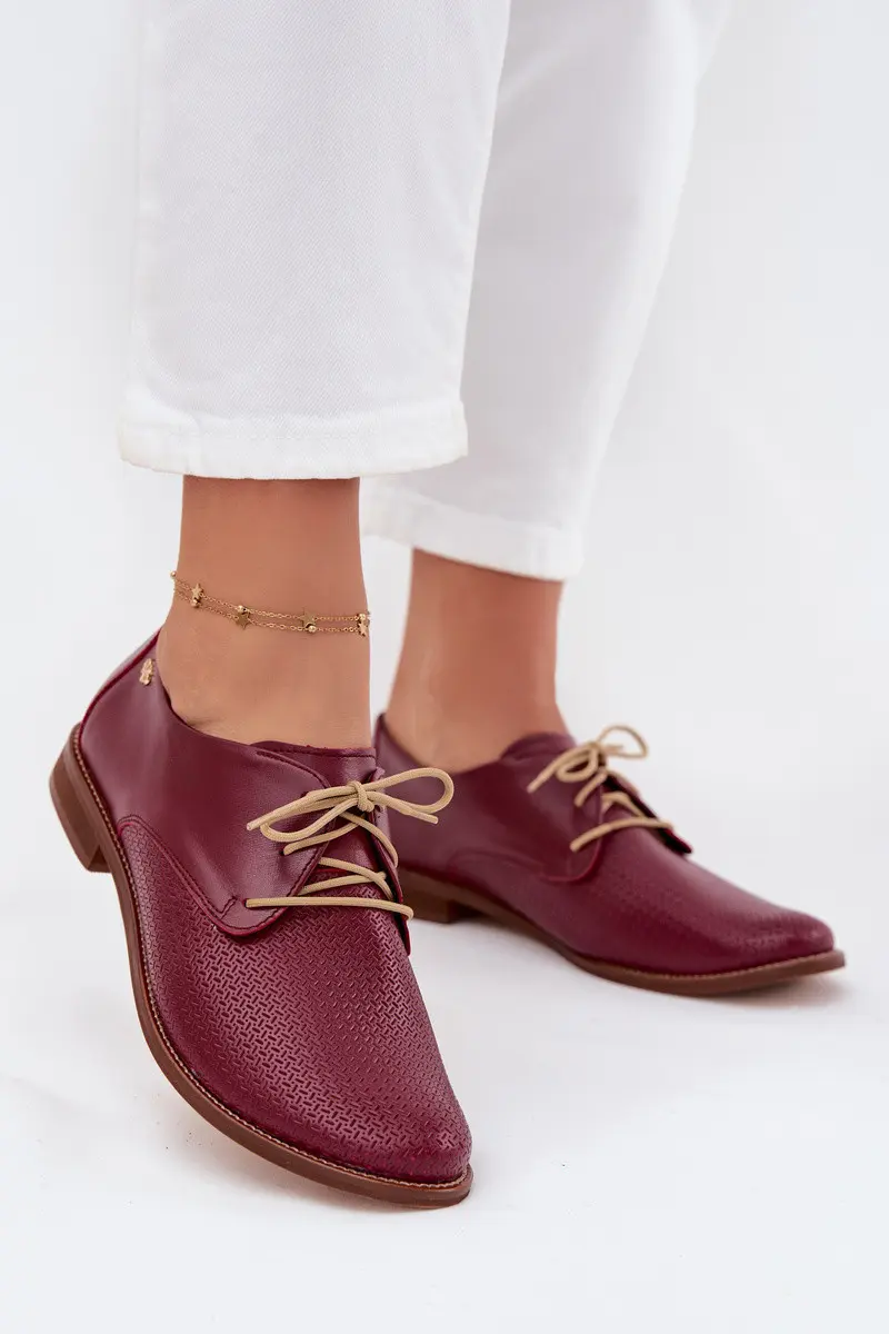 Dámské kožené elegantní šněrovací polobotky Zazoo 4238 bordó