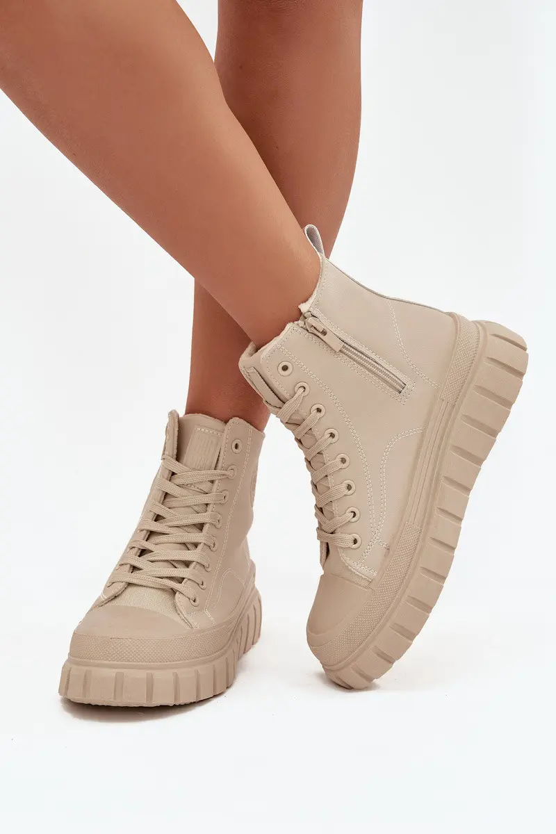 Zateplené dámské tenisky na platformě z ekokůže Big Star model 21708690 béžové - Big Star Shoes