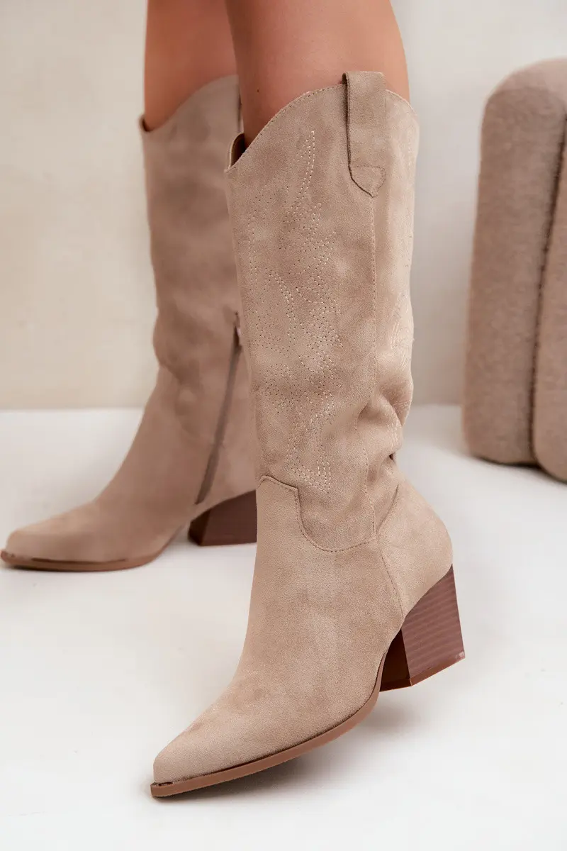Kožené kovbojské kozačky na podpatku Khaki Hartley