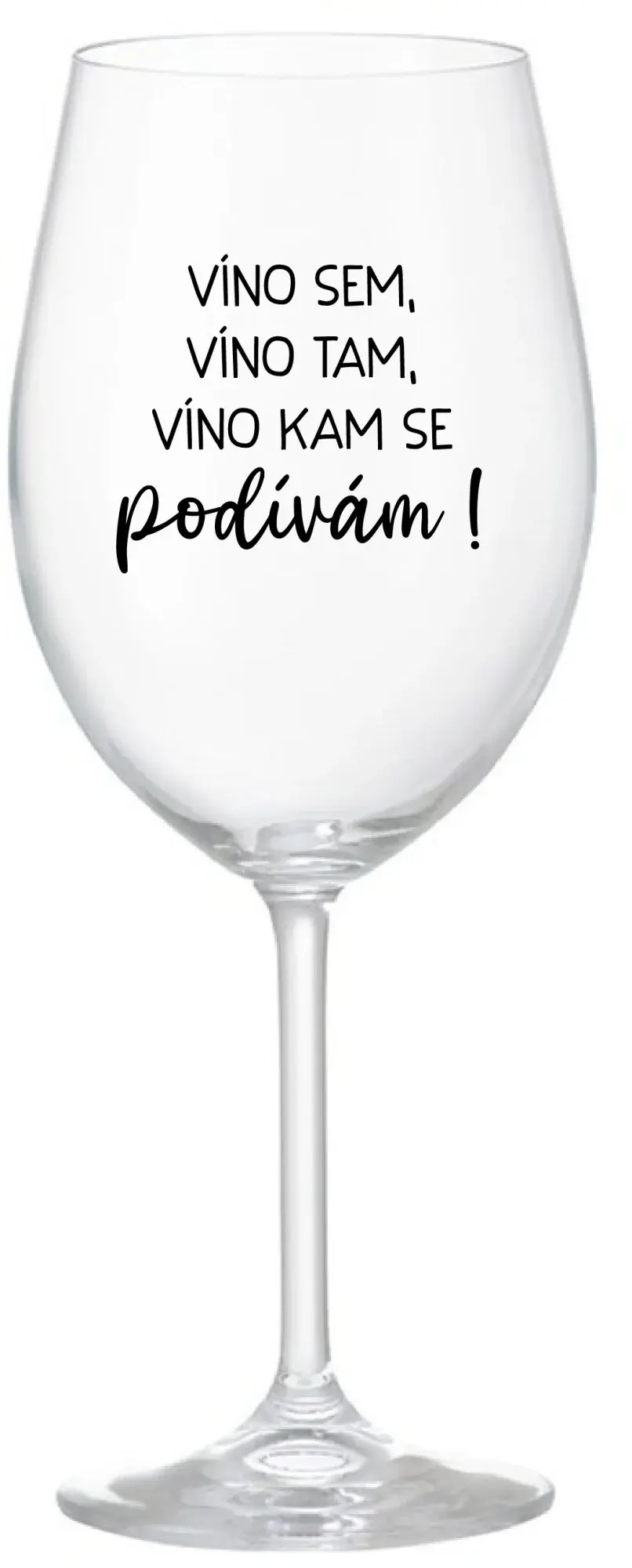 VÍNO SEM, VÍNO TAM, VÍNO KAM SE PODÍVÁM! - čirá sklenice na víno 350 ml