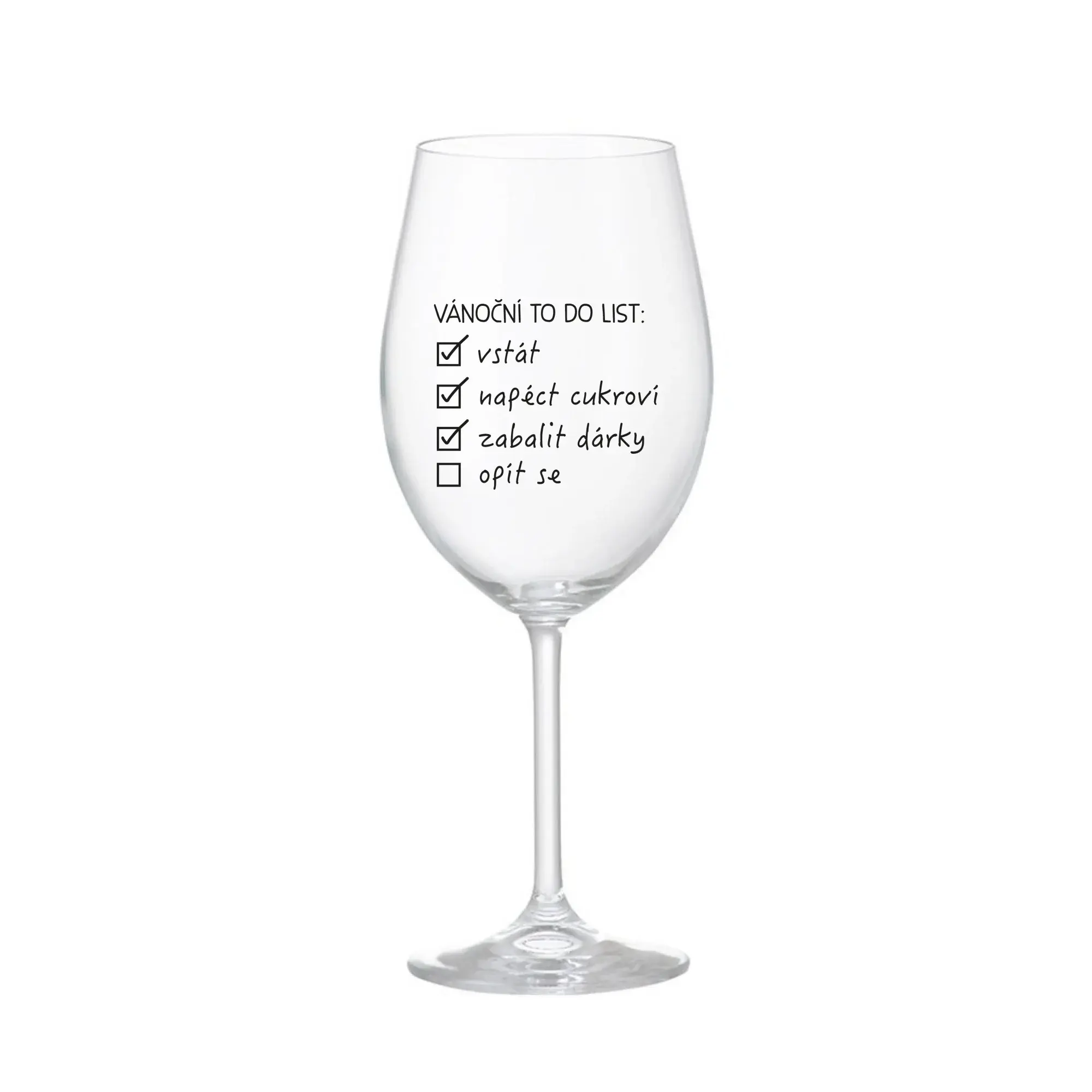 VÁNOČNÍ TODO LIST - čirá sklenice na víno 350 ml