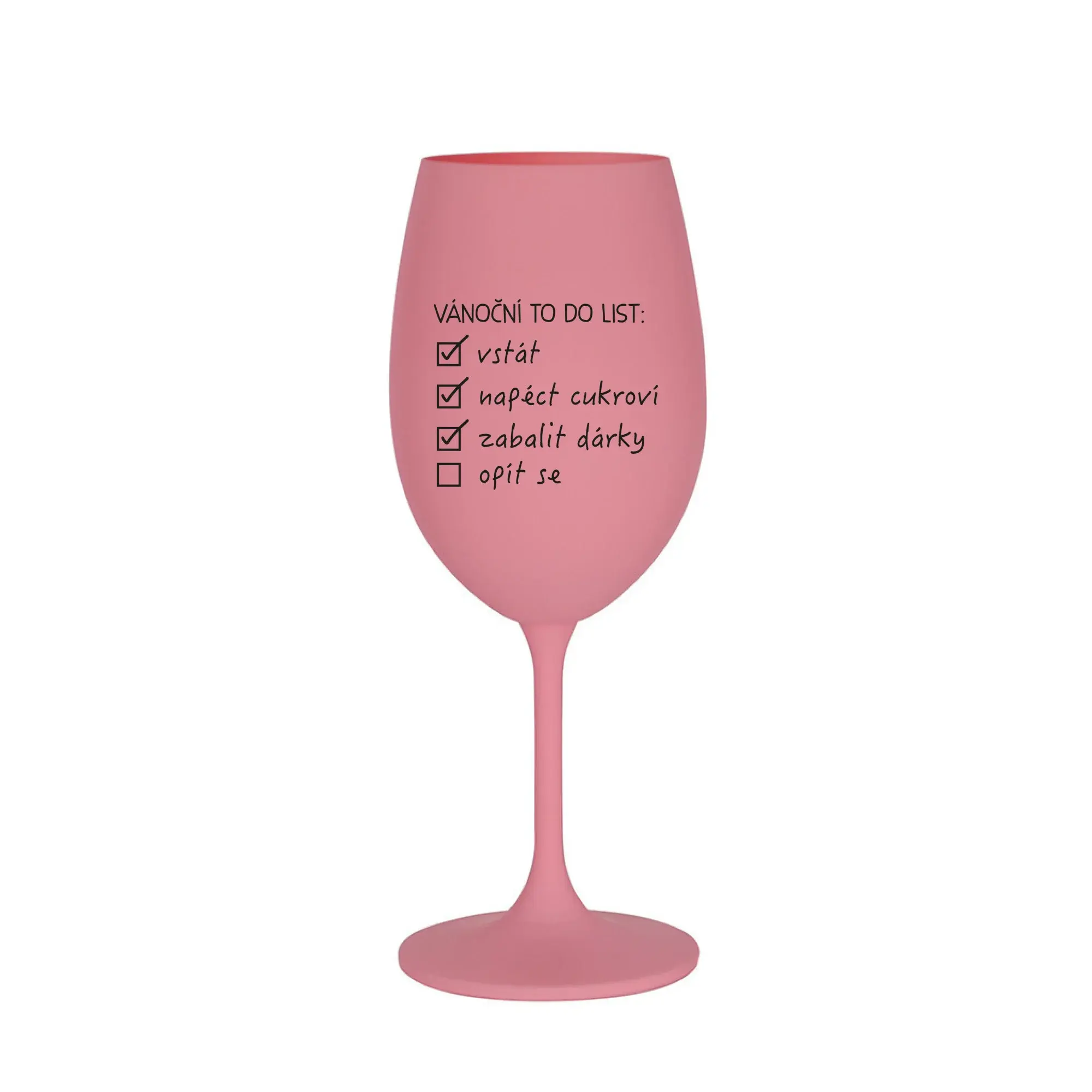 VÁNOČNÍ TODO LIST - růžová sklenice na víno 350 ml